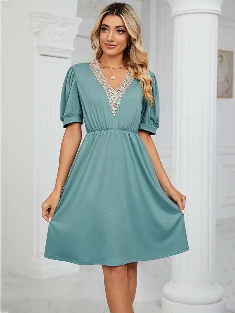 

Женское короткое вечернее платье, черное кружевное платье миди с V-образным вырезом и коротким рукавом, лето 2023