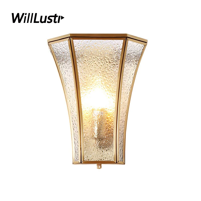 

Copper Wall Lamp Aquatex Glass Sconce Hotel Restaurant Bedside Aisle Staircase Balcony American Country Style Luxury Lighting