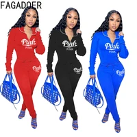 fagadoer fashion zipper pink letter print tracksuits women long sleeve top jogger pants two piece female casual sport outfits