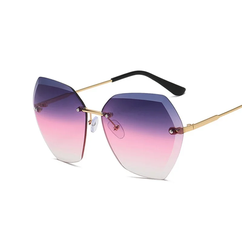 

New Rimless Sunglasses for Women Polygon Diamond Sunglasses Women Ocean Gradient Lens Beach Sun Shades Glasses Frameless Eyewear