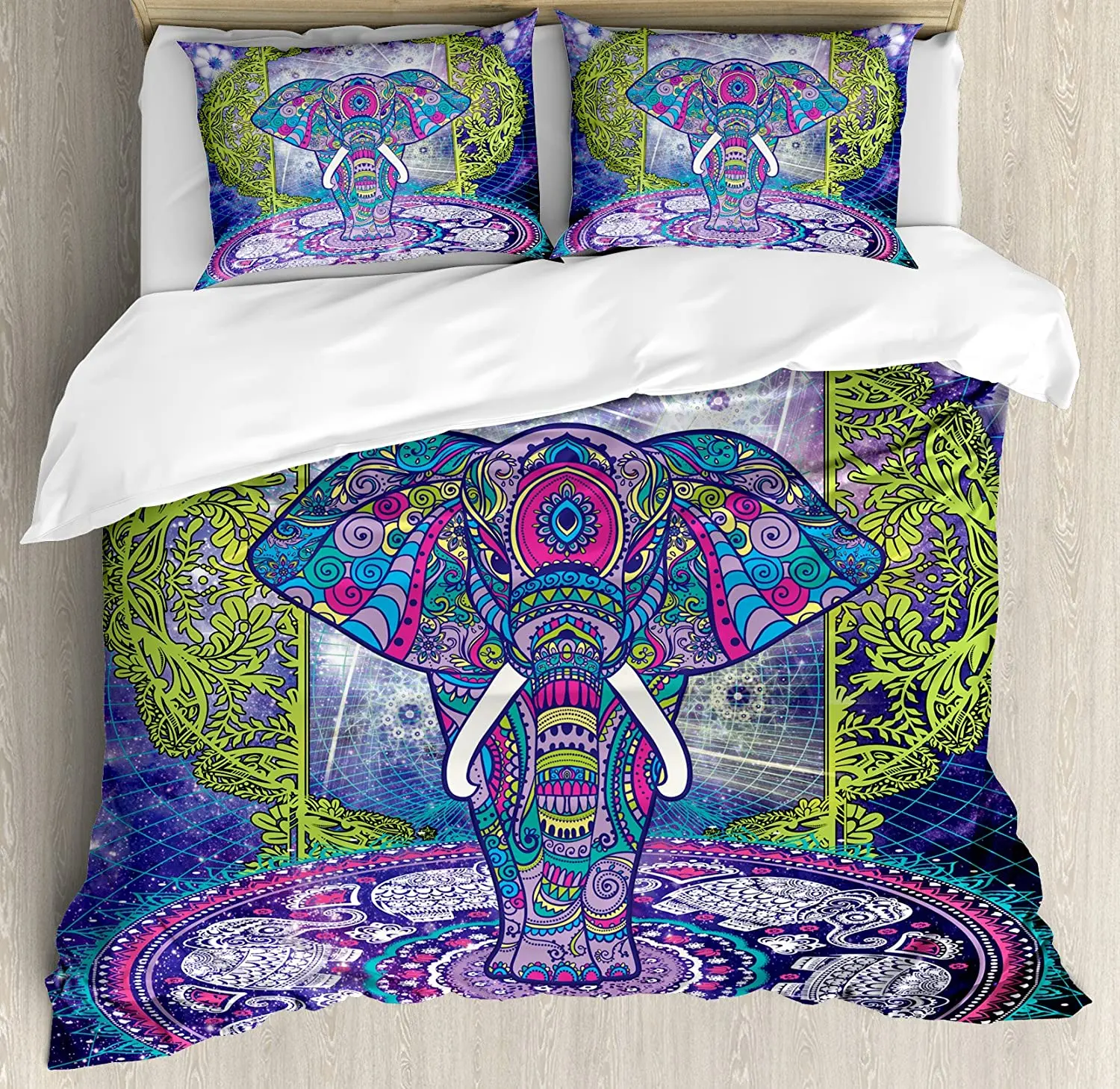 

Этнический Комплект постельного белья, пододеяльник, подушка, подушка, Священная фигура, слон, стоящая мандала, ov, постельное белье, двойной ...