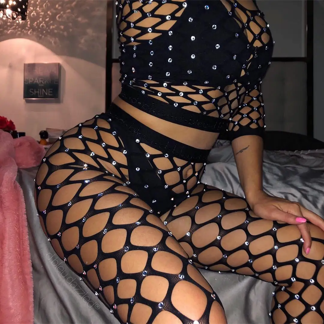 

Plus Size Women Sexy Lingerie Transparent Porno Dress Erotic One-piece Fishnet Stockings Bright Drill Bodysuit Exotic Costumes