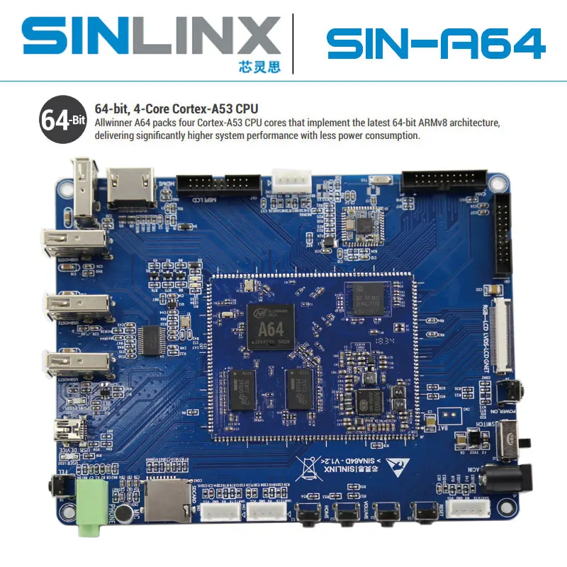 Четырехъядерный телефон Android ARM Core Lingsi Linux Embedded Allwinner A64, макетная плата Android