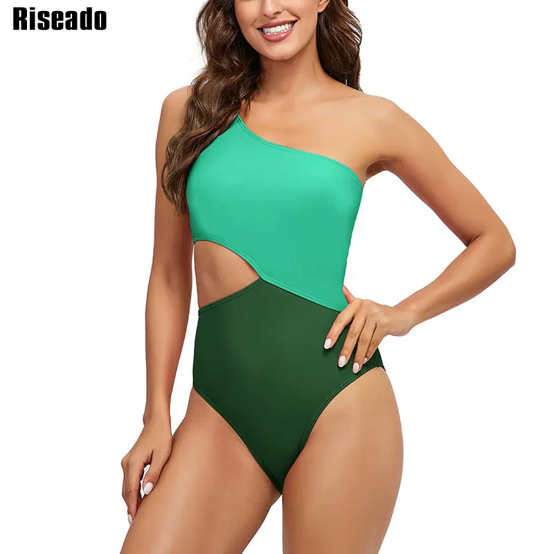 

Riseado One Shoulder One Piece Swimsuit Cut Out Swimwear Women Patchwork Bodysuit Sexy Monokini Bathing Suits Backless Beachwear
