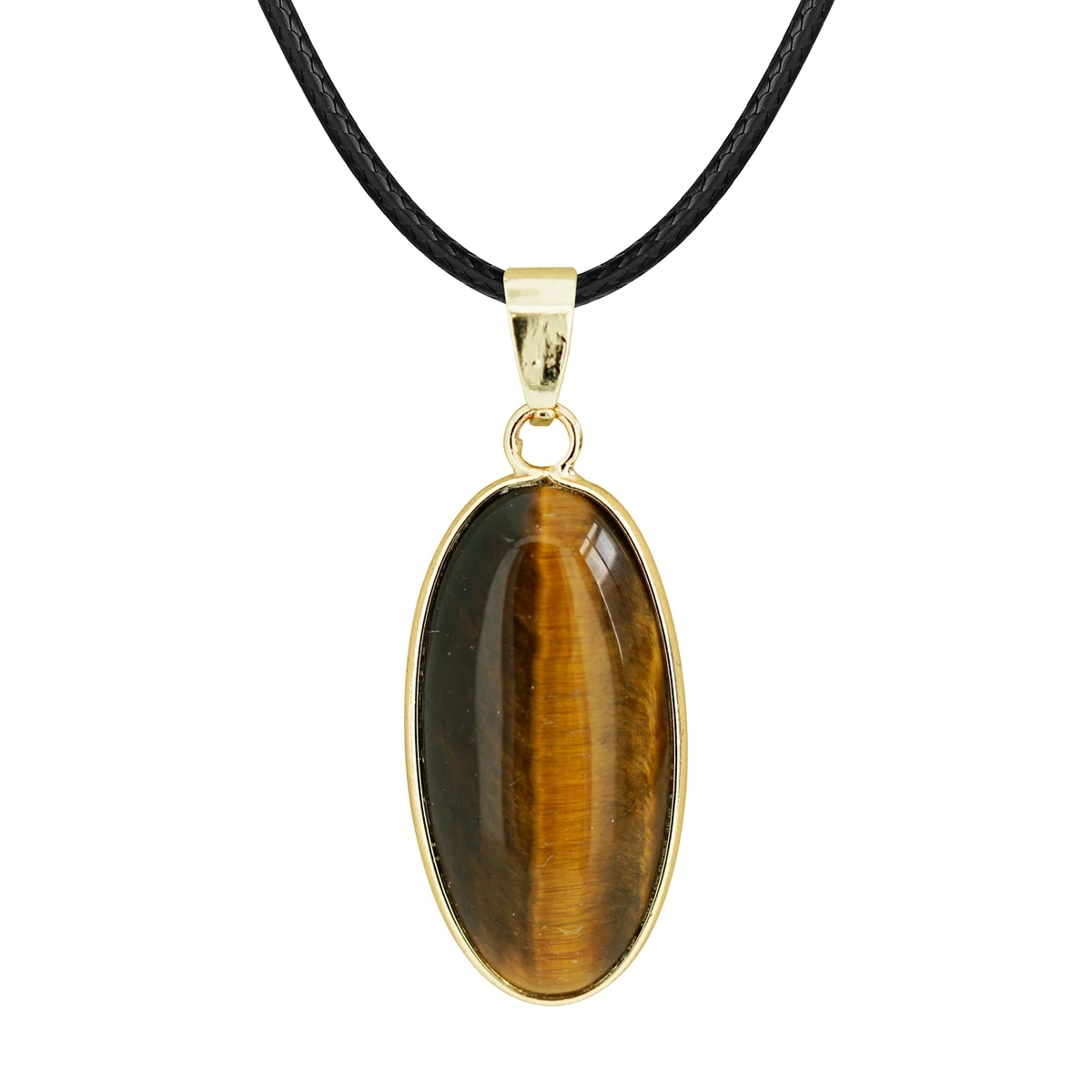 

1.2Inch Gold Wrapped Oval Tigers Eye Pendant Necklace for Women Girl Wholesale Healing Chakra Crystal Yoga Choker