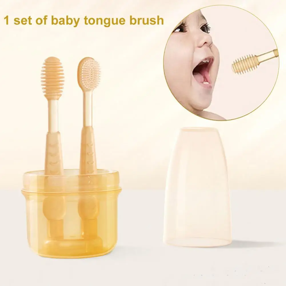 

Comfortable Grip 1Set Premium Tender Infant Tongue Brush Toothbrush with Dust Cover Baby Toothbrush Safe for Household