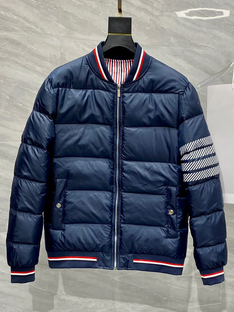 THOM Winter Jacket Men Parkas Warm Coat Luxury Brand Striped Design Baseball Collar Solid Women Fashion Duck Down Jacket