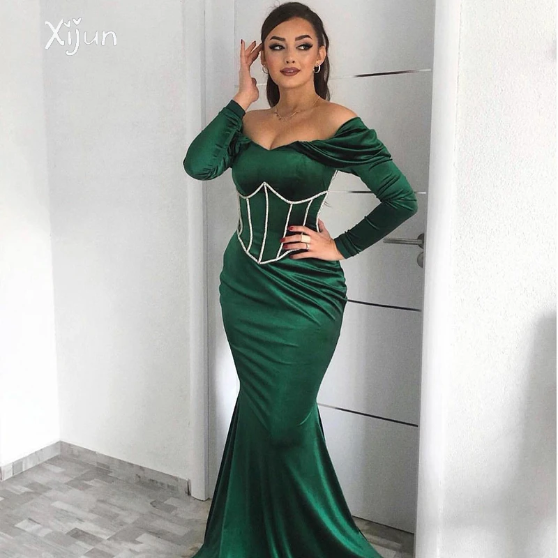 

Элегантные зеленые вечерние платья-русалки Xijun, платья для выпускного вечера, платье для выпускного вечера с бисером, платье для официальной вечеринки в Саудовской Аравии, женское платье для выпускного вечера