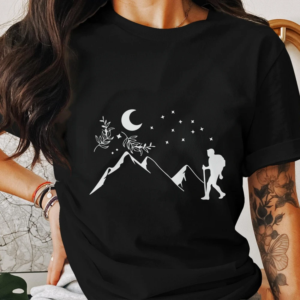 Фото Футболка Mountain Moon Star Hiker с минималистичным графическим рисунком для мужчин, футболки с изображением природы и пейзажей, повседневные хлопковые топы для активного отдыха и путешествий №2