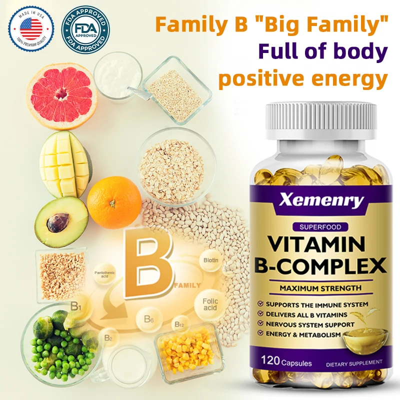 

Vitamin B Capsule (B12,B1,B2,B3,B5,B6,B7,B9,Folic Acid),Reduce Stress & Supports Better Moods,Assists Nervous System Health