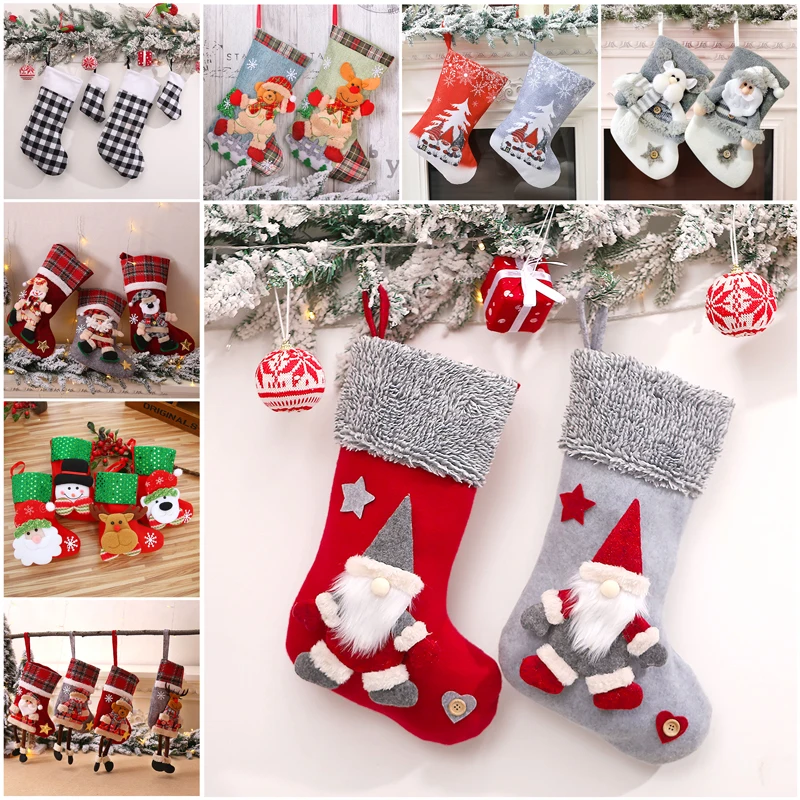 

Новогодние 2023 рождественские чулки, носки с снеговиком, Санта-Клаусом, лось, медведем, с принтом, рождественские конфеты, Подарочный пакет, у...