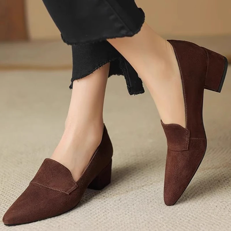 Элегантные женские туфли на высоком каблуке замшевые сексуальные лоферы с
