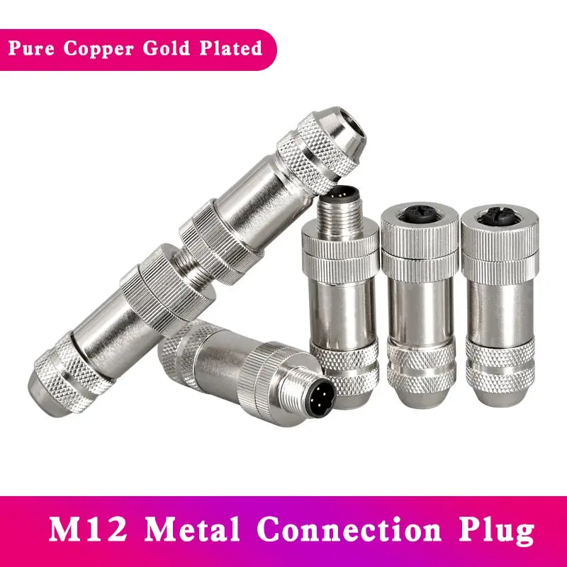 1pc M12 4/5/6/8 Pin with Shielded Sensor Connector A / B /D  Type Male Female Metal Assembled Aviation Plug Connectors