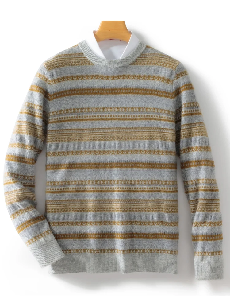 Осень-зима мужские шерстяные пуловеры с круглым вырезом свитер Fair Isle шикарный