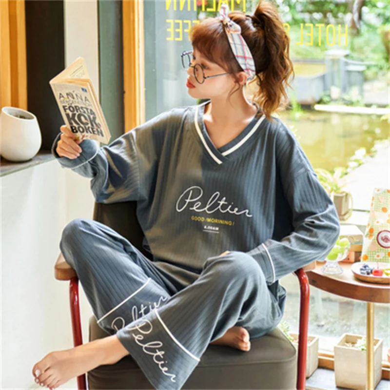 Autumn Pajamas Set Sexy Princess Neck Sleepwear For Women Pink Elastic Pyjama Women's Fashion Soft Cotton Homewear Clothes