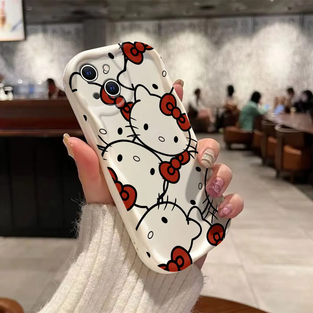 Мультяшный чехол Hello Kitty с объемными волнами для iPhone 15 14 13 12 11 Pro Max Mini X XR XSMAX 8 7 6S Plus