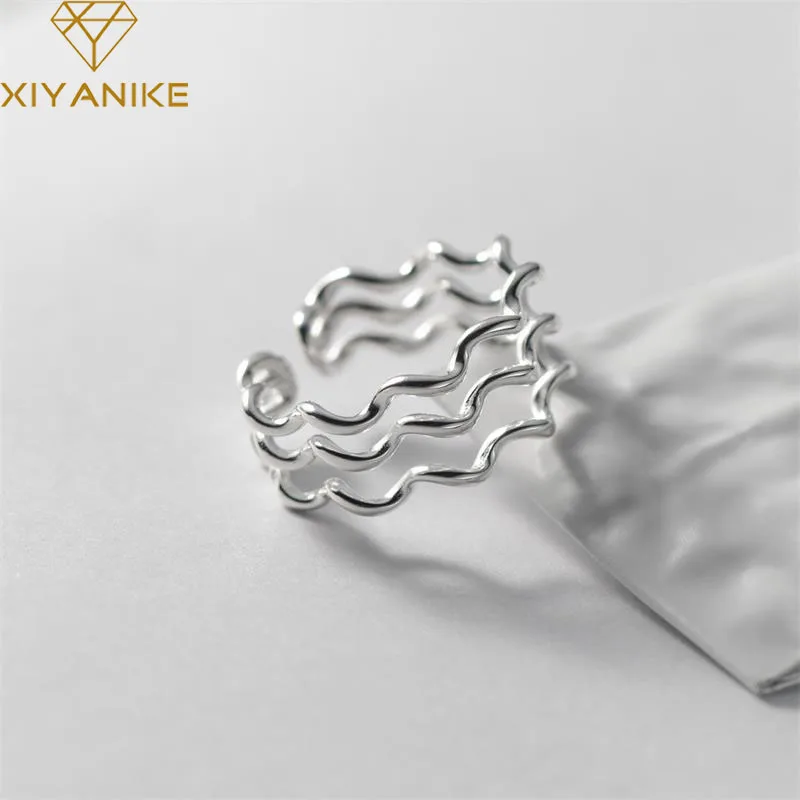 

XIYANIKE Triple Water Ripple Cuff Rings For Women Girl Hip Hop Fashion New Jewelry Friend Gift Birthday Party anillos mujer