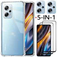5 in 1 glass silicone case for poco x 4 gt soft clear shockproof phone cases poco f4 5g cover poco x4 pro xiaomi poco x4gt