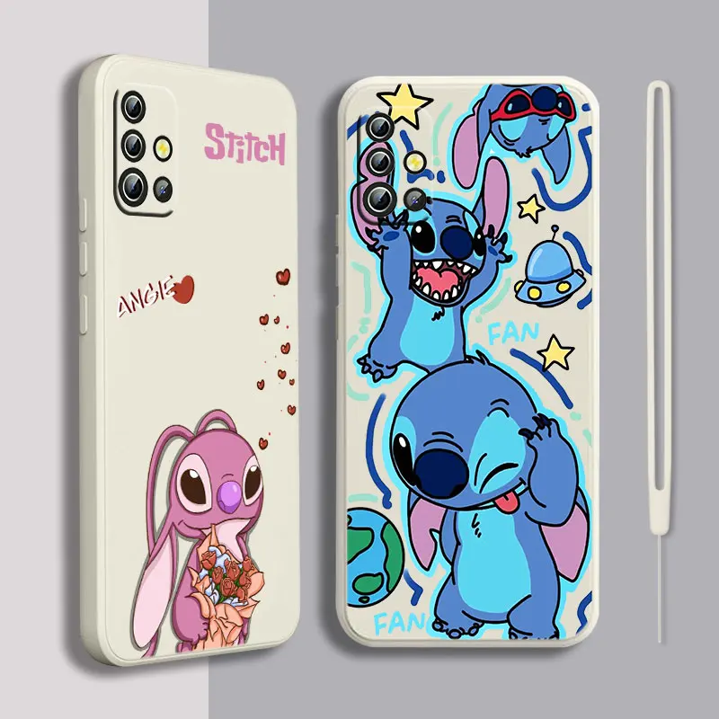 

Stitch Animated Flowers Phone Case For Samsung A22 A30S A30 A31 A32 A33 A42 A50 A51 A52 A53 A71 A72 A73 Liquid Rope Soft Back