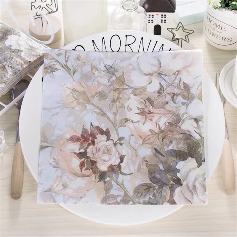 

20pcs 33*33cm Flower Theme paper napkins serviettes decoupage decorated for wedding party virgin wood tissues