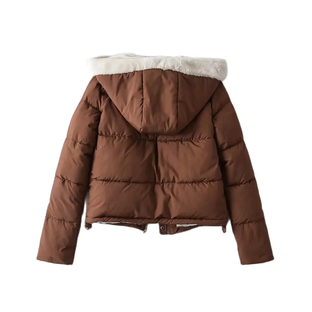 BER&OYS&ZA2022 autumn/winter new women's fashion hooded chic pocket decoration with everything woolen padded coat