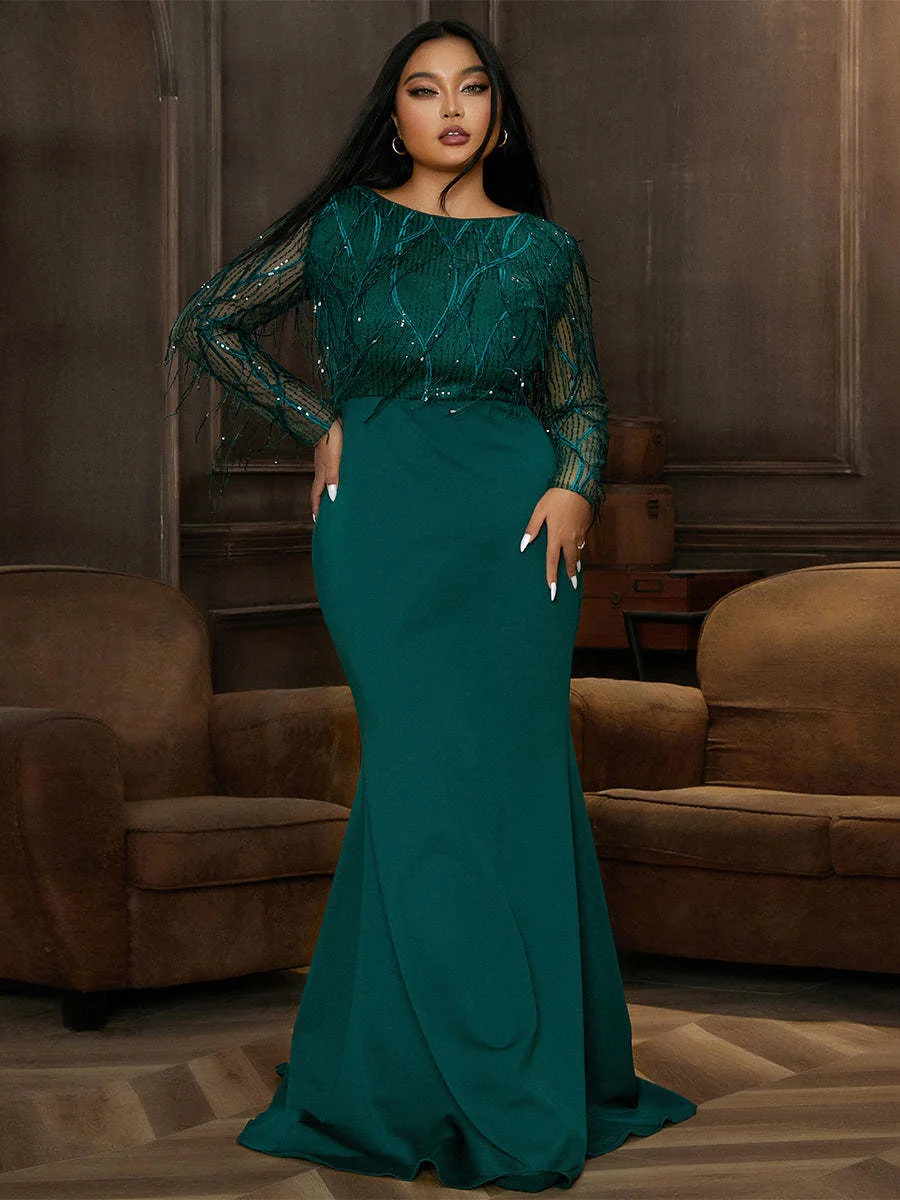 Plus Size Women's Dress 2023 New Fashion Large High Waist Lady Female Maxi Dress Long Sleeve Tassels Evening Party Dresses
