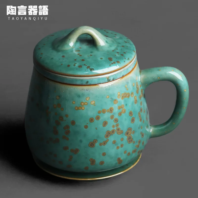 

Watermelon Green Personal Mug Water Raw Ore Crystal Gold Spot with Tea Soaker Personal Drinking Single Cup