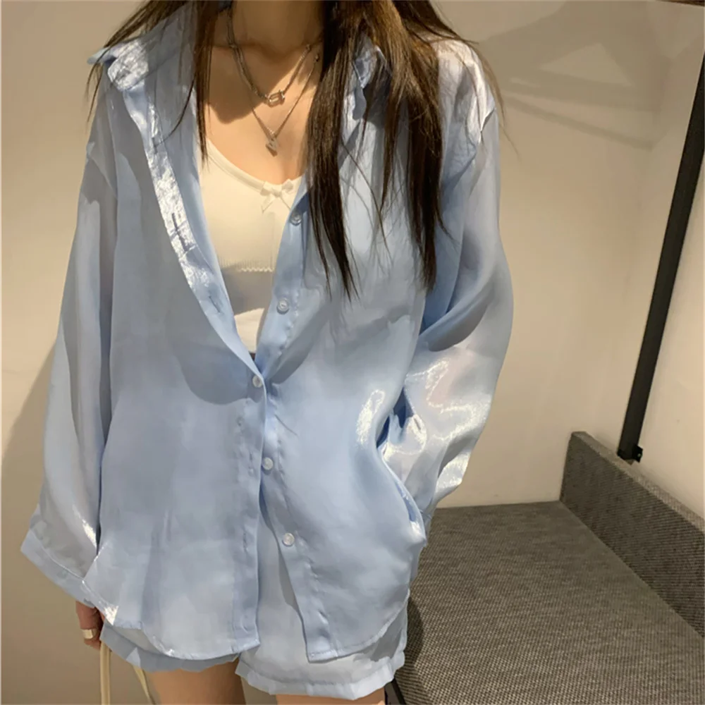 

Alien Kitty Luster Women Two Pieces Sets New Casual Solid Shirts Fashion Chic Summer Elegant Office Lady All Match Shorts Suits