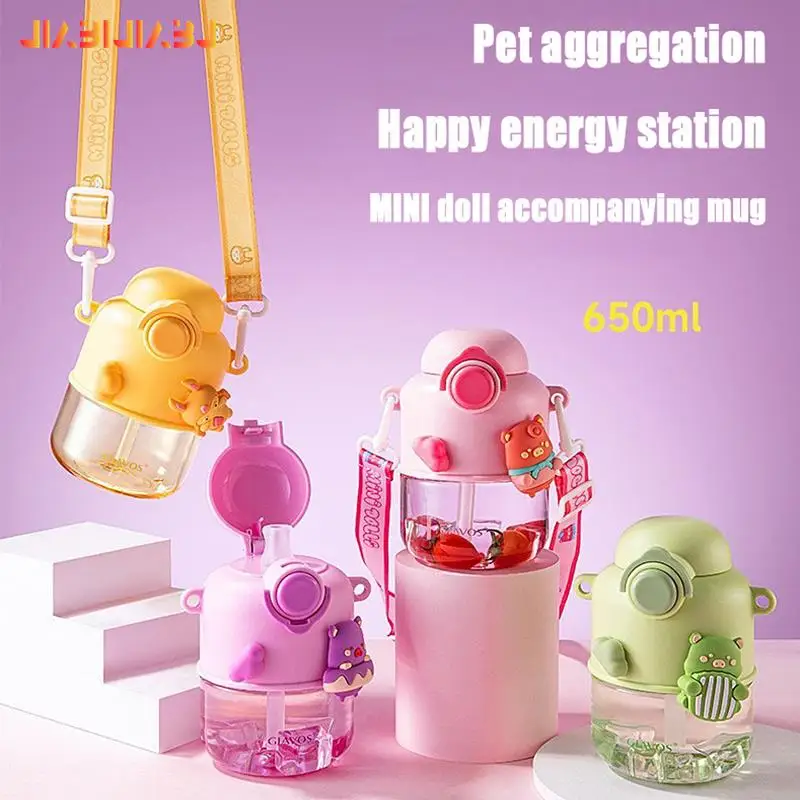 

Water Bottle Girl Creative Little Bee Straw Cup Maiden Good-Looking Anti-Fall Portable Outdoor Travel Plastic Kettle 23oz