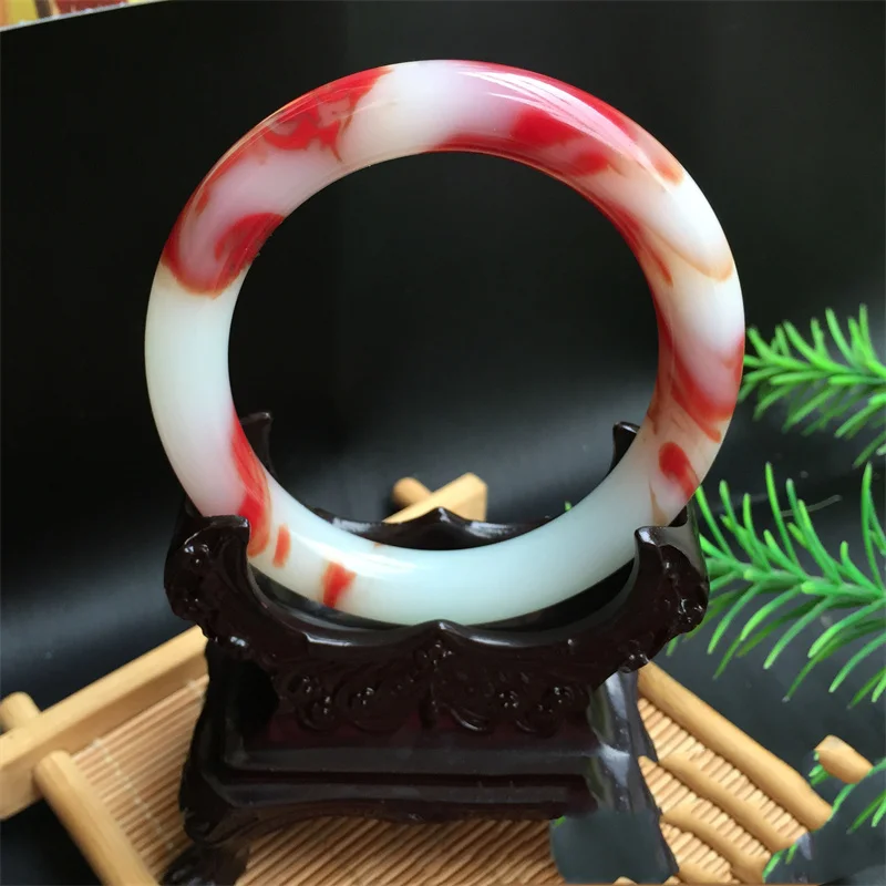 

Hot Selling Natural Hand-carved Jade Round Red and White Bangle56-62mm Fashion Jewelry Bracelet Accessories Men Women LuckGifts