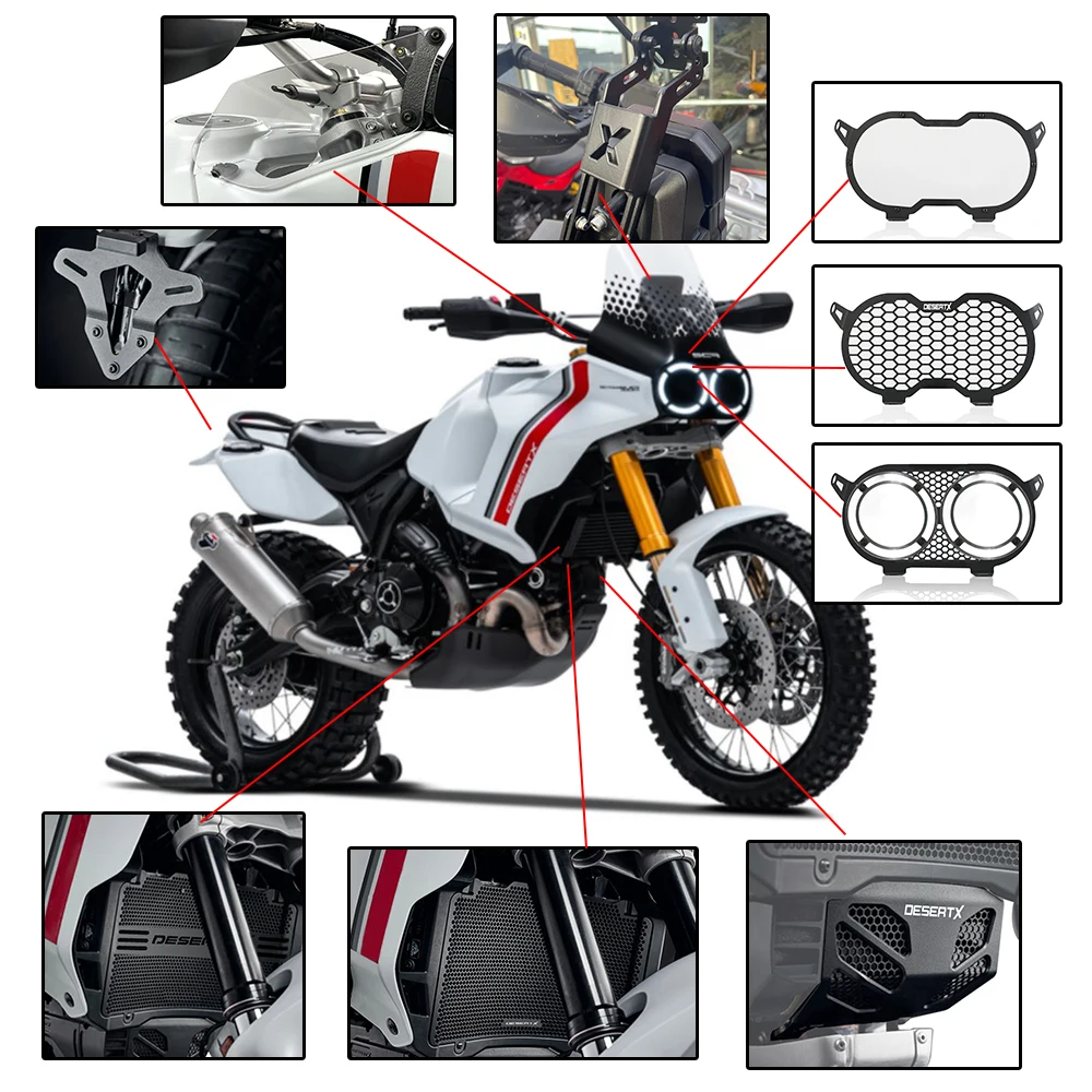 

Motorcycle Radiator Grille Engine Headlight Guard Protector License Plate Bracket Holder For Ducati DESERT X 2022 2023 Desertx