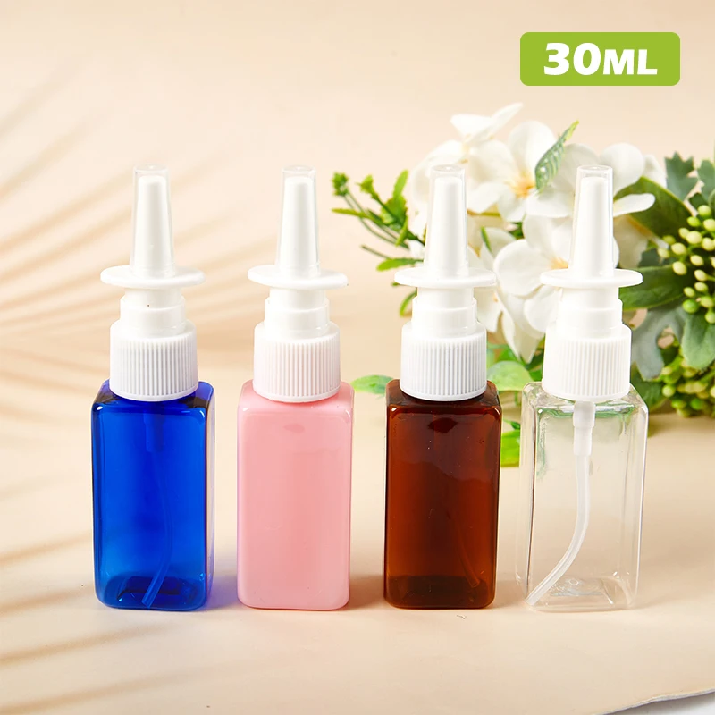 

30ml Empty Clear Plastic Square Bottle Pump Sprayer Mist Nose/Nasal Spray Refillable Bottles Empty Containers Nose Spray Bottle