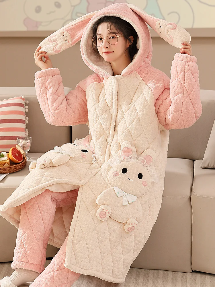 Victoria осенне-зимняя трехслойная стеганая ночная рубашка женская длинная пижама