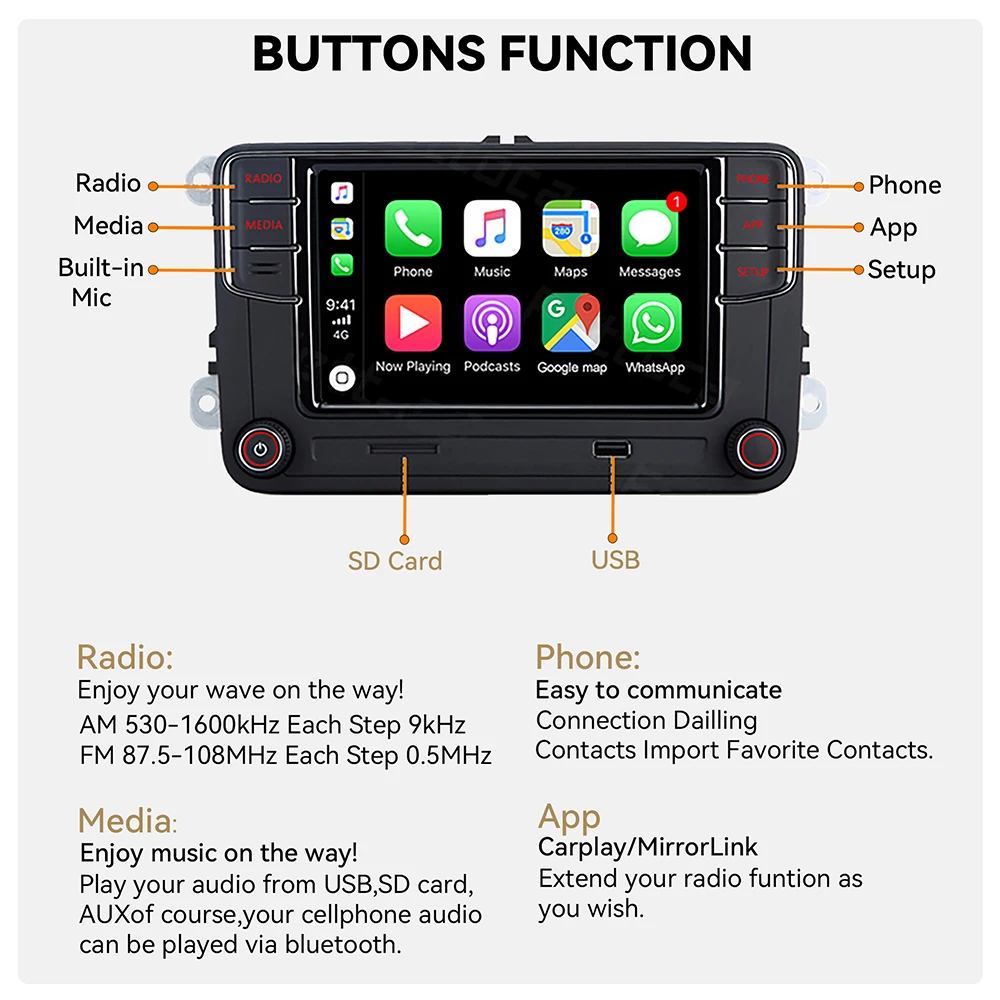 CarPlay автомобильное стерео DS RCD360 радио RCD330 головное устройство для VW Golf Polo MK5 MK6 Passat
