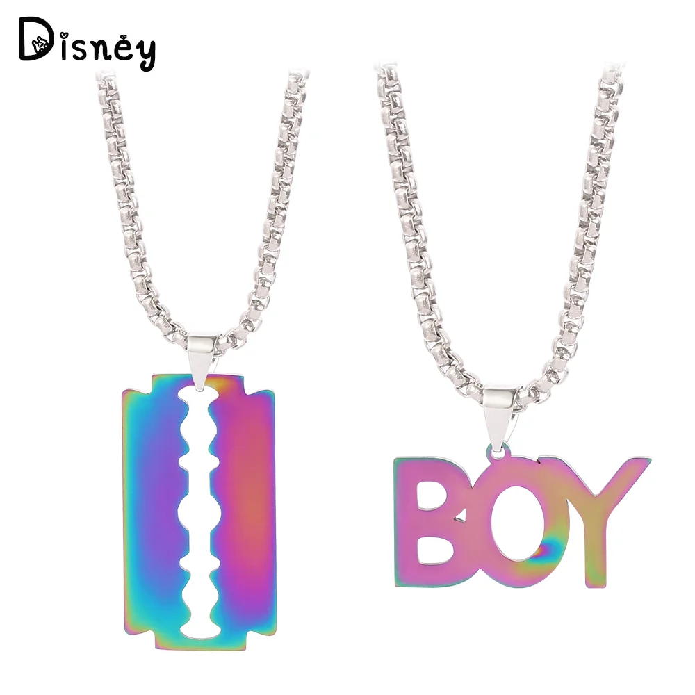 

Cool Colorful Letter Necklace Hip Hop Rock Jewelry Creative Razor Blade Stainless Steel Pendant Necklace Street Accessories Gift