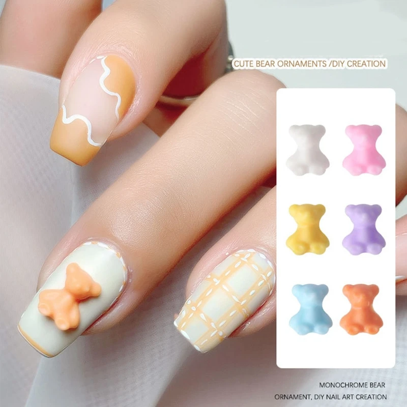 

10pcs/set Matte Bear Bead Charm Bear Nail Charms For Acrylic Nails Colorful Bear Resin Nail Art Decor Drop Shipping