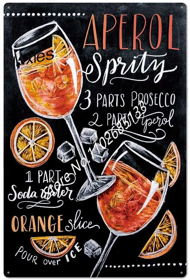 

Оригинальный винтажный дизайн Spritz коктейль рецепт оловянные металлические знаки настенное искусство Толстая жестяная печать плакат стена