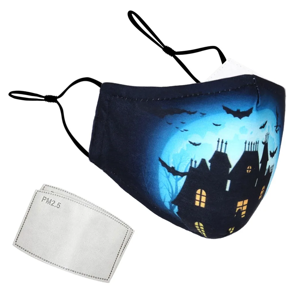 

Unisex Halloween Terror Printing Mask Washable Face Mask Contains 2 Filters Interesting Protective Tools 2023