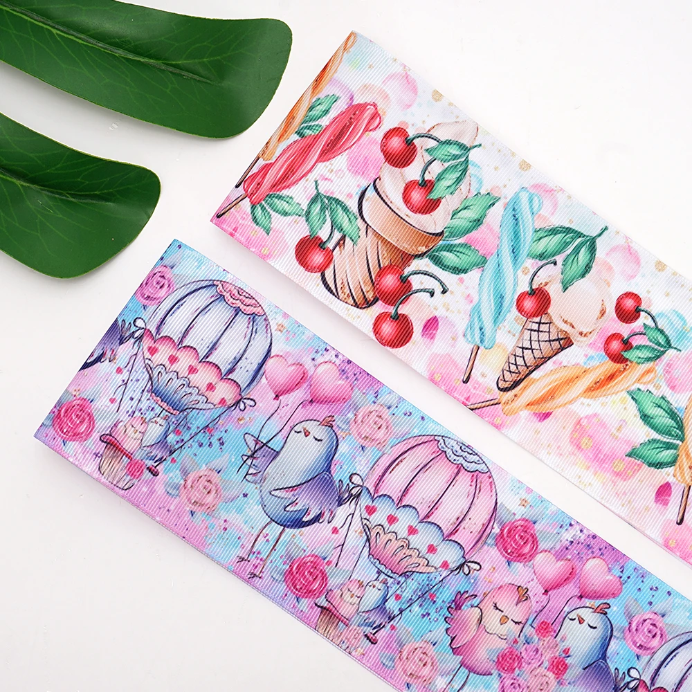 Красивые ленты с цветами, рисунками и надписями Grosgrain/Satin Ribbon Printed для рукоделия и декорирования, 10 ярдов, арт. 70778.