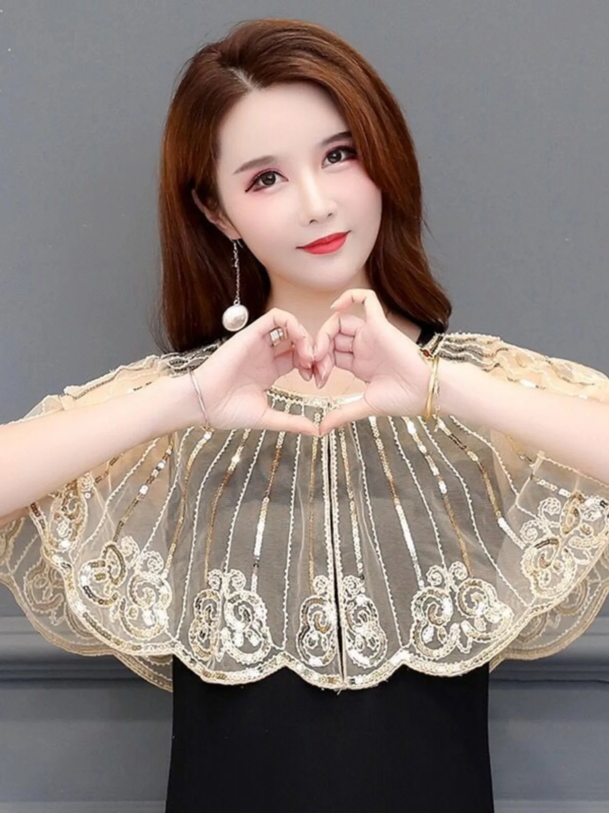 Poncho Bolero Women Summer Mesh Embroidered Short Outerwear Lace Cover up Outer Match Sling Skirts