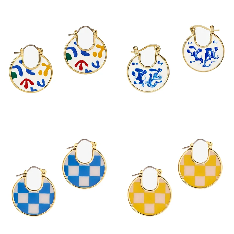 

Enamel Painting Round Hanging Earrings for Women Vintage Multicolor Temperament Earrings Fashion Female Party Wedding Jewelry