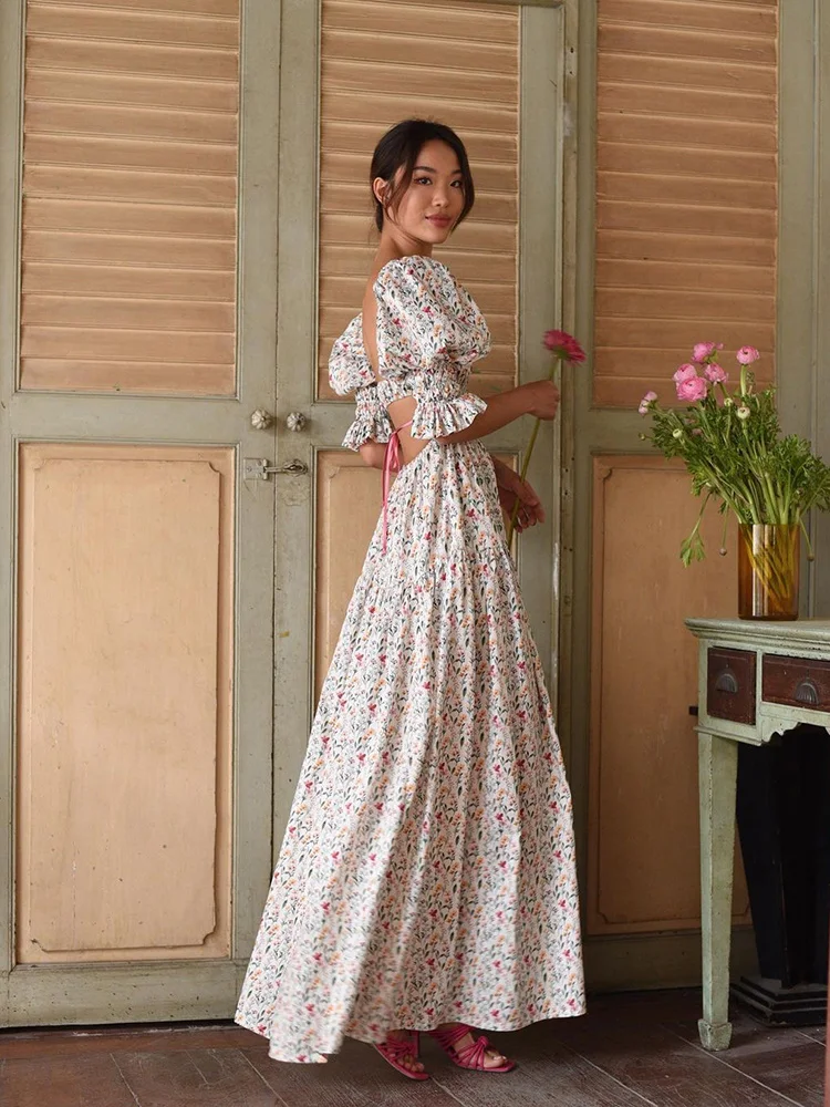 

Small crowd design sexy backless seaside holiday dress travel wear photos floral skirt long skirt