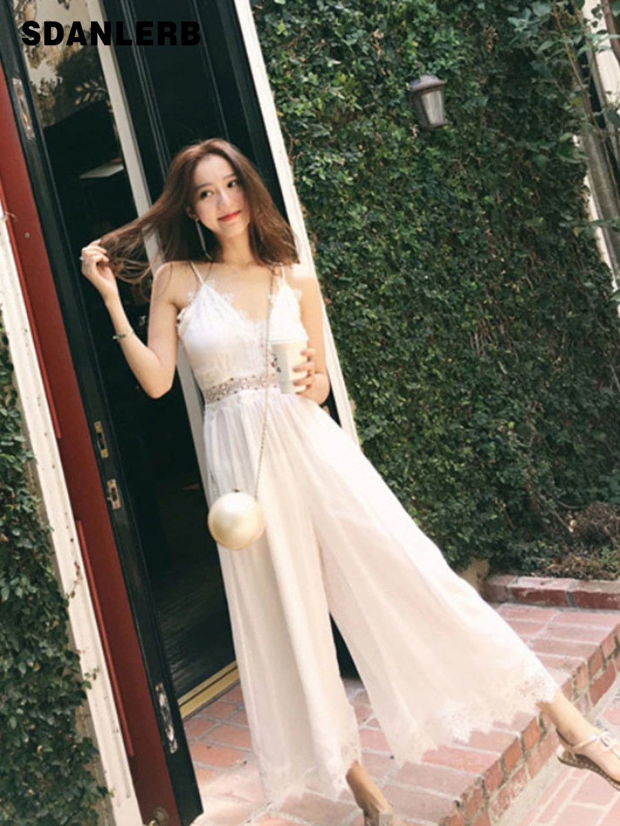 

Женский пляжный комбинезон, Новинка лета 2022, белая одежда для отдыха на море и путешествий, шифоновая Слитная юбка-брюки с очень волшебными ...