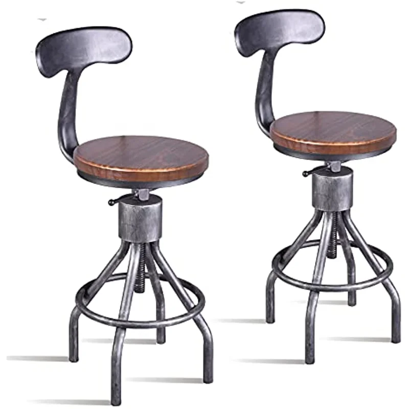 

Kitchen Counter Height Adjustable Pipe Stool,Cast Iron Stool,Swivel Bar Stool with Backrest,Metal Stool,Silver