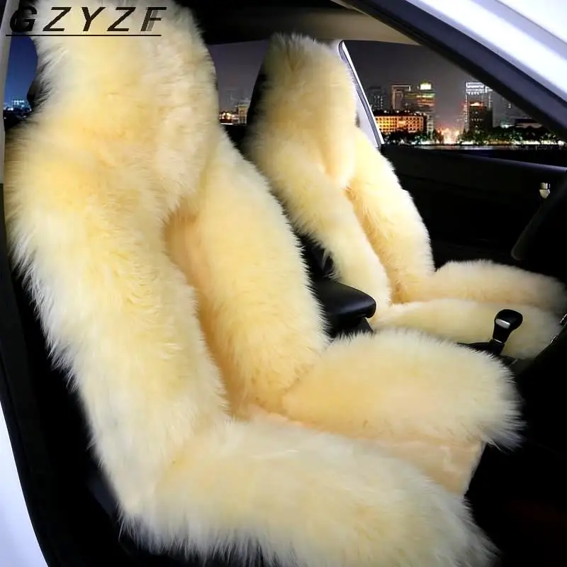Winter Warm Real Fur Car Seat Covers Full Set Universal Cushion Australian Pure Wool Seat Cover Cushion Interior Car Accessories