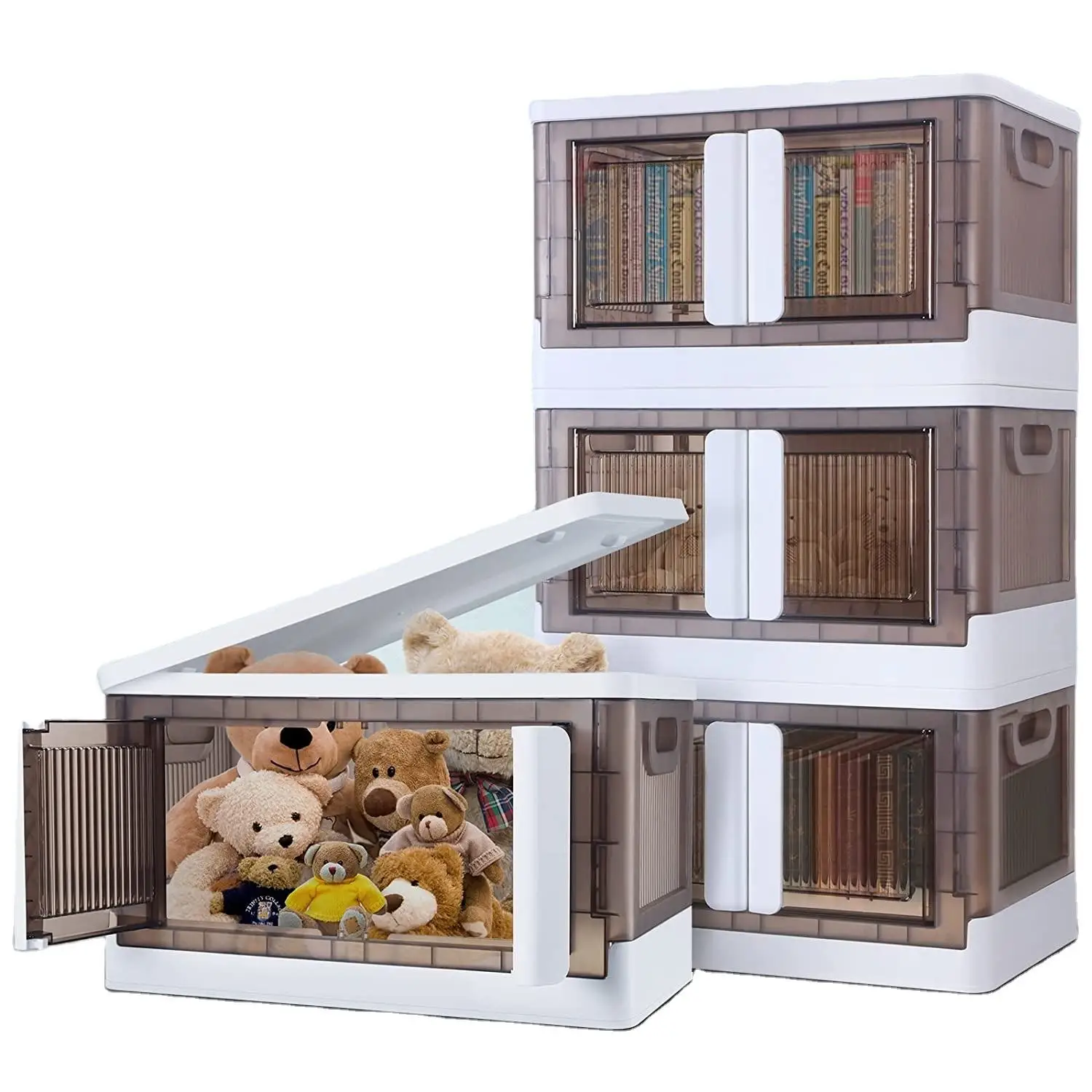 

Collapsible Storage Bins with Lids and Wheels Cabinet Wardrobe Stackable Closet Organizer Plastic Foldable Box for Home Ofiice