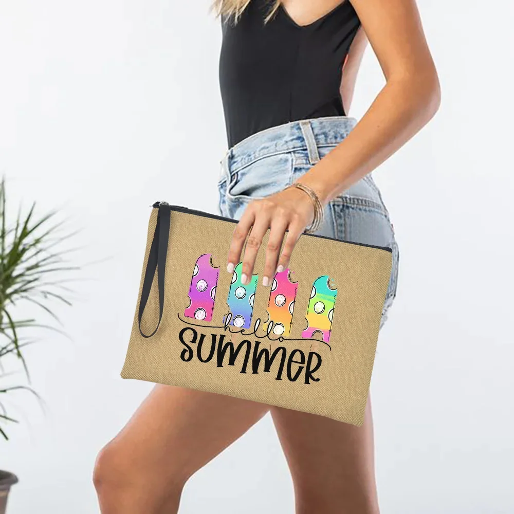 

Hello Summer Women Clutches Handbag Cosmetic Cases Bag Beach Summer Vacation Sunscreen Storage Holiday Best Female Present