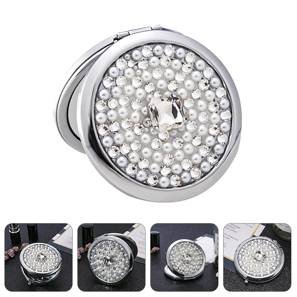 

Mirror Compact Makeup Smallmagnification Rhinestone Makeportable Crystal Hand Mini Double Sided