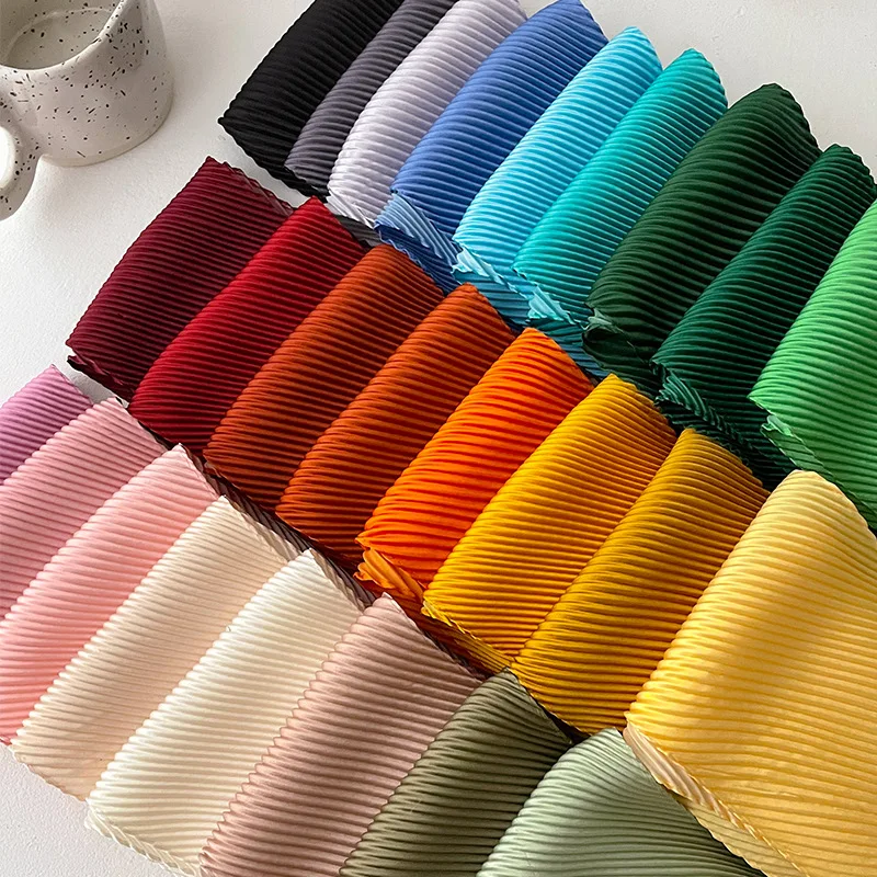 Fashion Candy Color Pleated Silk Neck Scarf Luxury Brand Hair Tie Scarves Foulard Headband Shawls and Wraps Neckerchief 130*10Cm