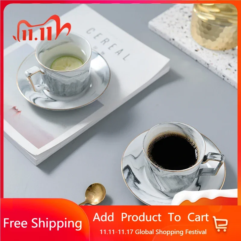 

Nordic Style Espresso Coffee Cup Porcelain Minimalist White Ceramic Marble Tea Cup European Kupa Porcelain Dinner Sets AA50BD